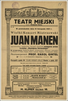 [Afisz:] Wielki Koncert Mistrzowski Juan Manen