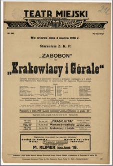 [Afisz:] Zabobon czyli Krakowiacy i Górale. Zabawka dramatyczna ze śpiewkami i tańcami, z prologiem i epilogiem w 3 aktach Jana Nepomucena Kamińskiego