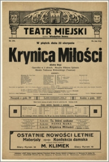 [Afisz:] Krynica Miłości (Extra Dry). Operetka w 3 aktach Tadeusza Wołowskiego (Taurosa)