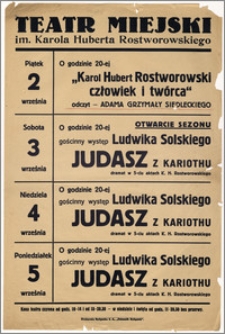 [Afisz:] Repertuar tygodniowy. 2-5 września 1938 r.