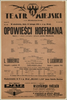 [Afisz:] Opowieści Hoffmana. Opera w 3 aktach