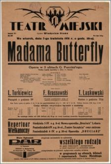 [Afisz:] Madama Butterfly. Opera w 3 aktach G. Puccini'ego