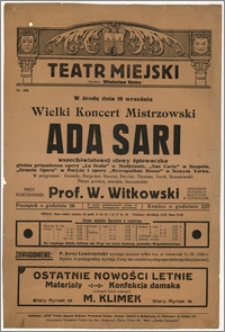 [Afisz:] Ada Sari. Wielki Koncert Mistrzowski