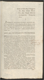 Actum in Curia Regia Varsaviensi Die Nona Mensis Novembris, Anno Domini Millesimo Septingentesimo Octuagesimo Sexto [...] : [Inc.:] Kwit Dla Departamentu Woyskowego