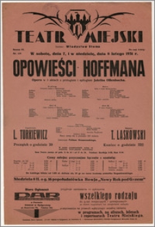 [Afisz:] Opowieści Hoffmana. Opera w 3 aktach