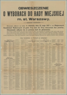 Obwieszczenie o wyborach do Rady Miejskiej m. st. Warszawy