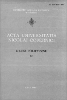 Acta Universitatis Nicolai Copernici. Nauki Humanistyczno-Społeczne. Nauki polityczne, z. 11 (111), 1980