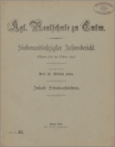 Siebenundsechzigster Jahresbericht (Ostern 1900 bis Ostern 1901.)