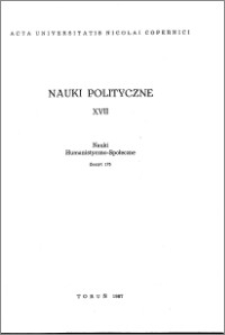 Acta Universitatis Nicolai Copernici. Nauki Humanistyczno-Społeczne. Nauki polityczne, z. 17 (175), 1987