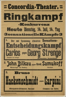 [Afisz:] Ringkampf-Konkurrenz. 14. Juli