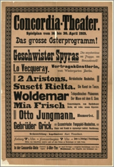 [Afisz:] Spielplan vom 16 bis 30. April 1919. Das grosse Osterprogramm