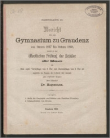 Bericht über das Gymnasium zu Graudenz von Ostern 1867 bis Ostern 1868 [...]