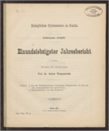 Königliches Gymnasium zu Conitz. Schuljahr 1891/92. Einundsiebzigster Jahresbericht