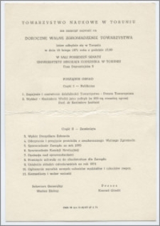 [Zaproszenie. Incipit] Towarzystwo Naukowe w Toruniu ma zaszczyt zaprosić na Doroczne Walne Zgromadzenie ... 19 lutego 1971 roku