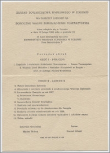 [Zaproszenie. Incipit] Zarząd Towarzystwa Naukowego w Toruniu ma zaszczyt zaprosić na Doroczne Walne Zgromadzenie Towarzystwa ... 19 lutego 1968 roku