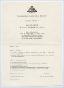 [Zaproszenie. Incipit] Towarzystwo Naukowe w Toruniu uprzejmie zaprasza na Doroczne Walne Zgromadzenie ... 20 lutego 1978 roku