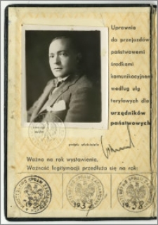 Legitymacja MSZ Karola Poznańskiego nr 1373/1, wydana w Warszawie dn. 21 marca 1935 r.