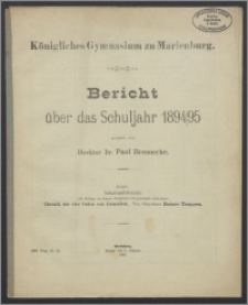 Königliches Gymnasium zu Marienburg. Bericht über das Schuljahr 1894/95