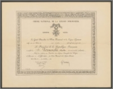 Dyplom nadania Karolowi Poznańskiemu Orderu Narodowego Legii Honorowej IV klasy