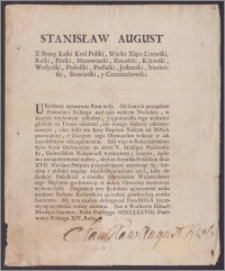 Stanisław August Poniatowski król polski poleca oboźnemu wielkiemu koronnemu Krasińskiemu [Kazimierzowi] przeforsować wśród współobywateli wybór dobrych posłów na sejm