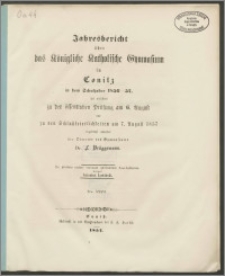 Jahresbericht über das Königliche Katholische Gymnasium in Conitz in dem Schuljahre 1856-1857