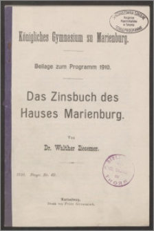Das Zinsbuch des Hauses Marienburg