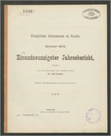 Königliches Gymnasium zu Konitz. Schuljahr 1911/1912. Einundneunzigster Jahresbericht