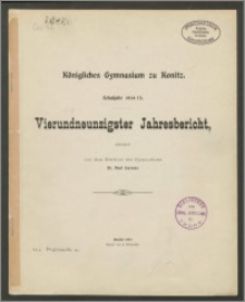 Königliches Gymnasium zu Konitz. Schuljahr 1914/1915. Vierundneunzigster Jahresbericht