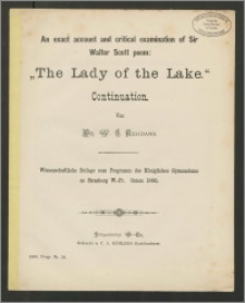 An exact account and critical examination of Sir Walter Scott poem „The Lady of the Lake“