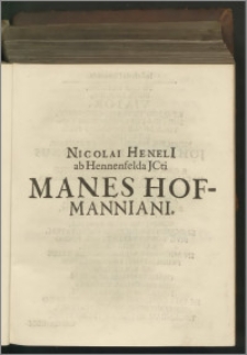 Nicolai Heneli ab Hennenfelda JCti Manes Hofmanniani