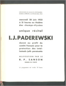 Program recitalu fortepianowego Ignacego Jana Paderewskiego