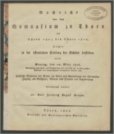 Nachricht von dem Gymnasium zu Thorn von Ostern 1825 bis Ostern 1826 [...]