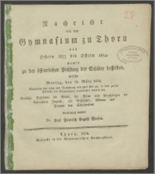 Nachricht von dem Gymnasium zu Thorn von Ostern 1833 bis Ostern 1834 [...]