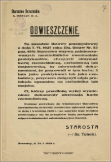 Obwieszczenie. : Brzeziny, d. 25.I.1928 r.
