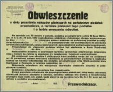 Obwieszczenie o dniu przesłania nakazów płatniczych na państwowy podatek przemysłowy, o terminie płatności tego podatku i o trybie wnoszenia odwołań. : Bydgoszcz, dnia 5. maja 1926