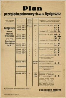 Plan przeglądu poborowych na m. Bydgoszcz : Bydgoszcz, dnia 15 kwietnia 1937 r.