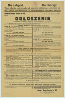 Ogłoszenie o powołaniu szeregowych rezerwy na ćwiczenia wojskowe w 1933 r. : Toruń, 13 kwietnia 1933 r.