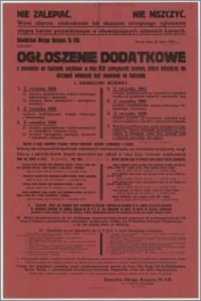 Ogłoszenie dodatkowe : o powołaniu na ćwiczenia wojskowe w 1930 r. szeregowych rezerwy, ktorzy dotychczas nie otrzymali imiennych kart powołania na ćwiczenia - Toruń, 23 lipca 1930 r.