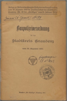 Baupolizeiverordnung für den Stadtkreis Graudenz vom Dezember 1916