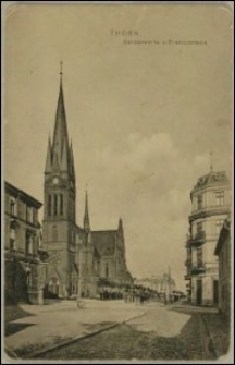 Toruń - garnizonowy kościół z ulicą Warszawską- Thorn. Garnisonkirche u. Friedrichstrasse