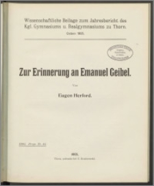 Zur Erinnerung an Emanuel Geibel von Eugen Herford