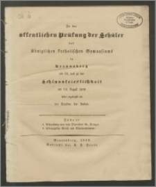 Zu der öffentlichen prüfung der Schüler des Königlichen Gymnasiums in Braunsberg am 13. und zu der Schlusskeierlichtzeit am 14. August 1839