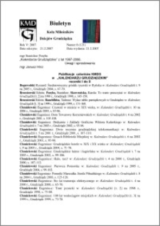 Biuletyn Koła Miłośników Dziejów Grudziądza 2007, Rok 5, nr 8(121) : Kalendarze Grudziądzkie" z lat 1997-2006 : uwagi i sprostowania : publikacje członków KMDG w "Kalendarzu Grudziądzkim" roczniki I do X