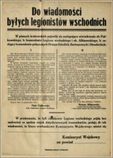 Do wiadomości byłych legionistów wschodnich : Kraków, dnia 16 października 1914