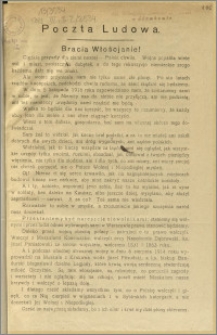 Poczta ludowa : Bracia Włoścjanie! [Inc.:] Ciężkie przyszły dla ziemi naszej - Polski chwile. Wojna popaliła wiele wsi i miast, poniszczyła dobytek [...] : [w lutym 1917 roku]