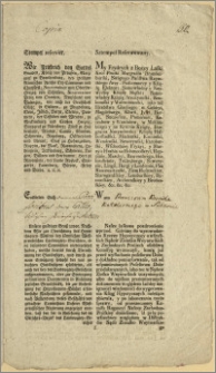 [Rozporządzenie. Incipit] : My Frydrych [II] z Bożey Łaski Krol Pruski ...”, dan w Kwidzynie [Marienwerder] 8go lutego 1778