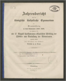 Jahresbericht über das Königliche Katholische Gymnasium zu Braunsberg in dem Schuljahre 1858-1859