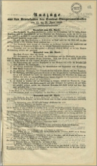 Auszüge aus den Protokollen des Central-Bürgeransschusses vom 15. bis 21. April 1848