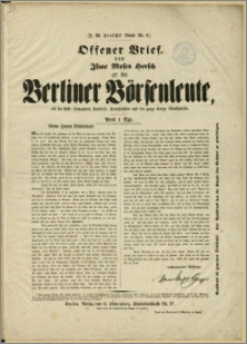 Offener Brief von Isaac Moses Hersch an die Berliner Börsenleute, als da sind: Banquiers, Kortiers, Kornhändler und die ganze übrige Maschpoche