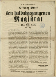 Offener Brief an den halbabgegangenen Magistrat von Isaac Moses Hersch : Berlin, im Juli 1848